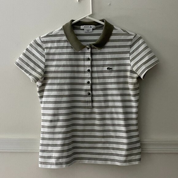 Lacoste Tops - Vintage Lacoste Fitted Polo White & Gray/ Green Stripes Size S (36)